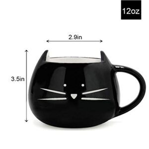 Koolkatkoo Cute Ceramic Cat Coffee Mug 12 oz Cat Lovers Kitty Tea Mugs Gifts for Women Girls Black
