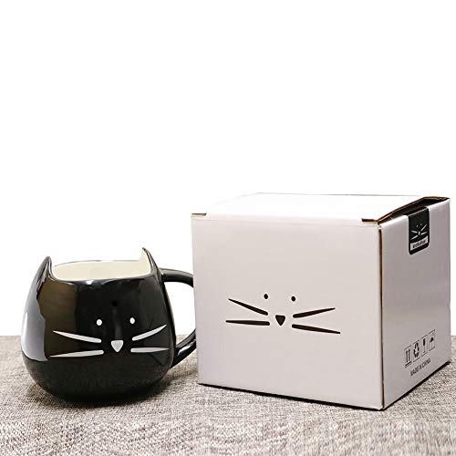 Koolkatkoo Cute Ceramic Cat Coffee Mug 12 oz Cat Lovers Kitty Tea Mugs Gifts for Women Girls Black