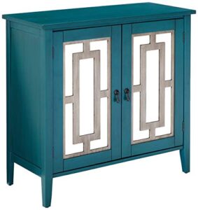 kings brand antique blue buffet server cabinet / console table, mirrored doors