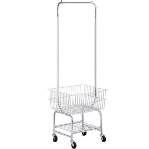 go2buy standard commerical laundry bulter rolling laundry cart with hanging bar, silver