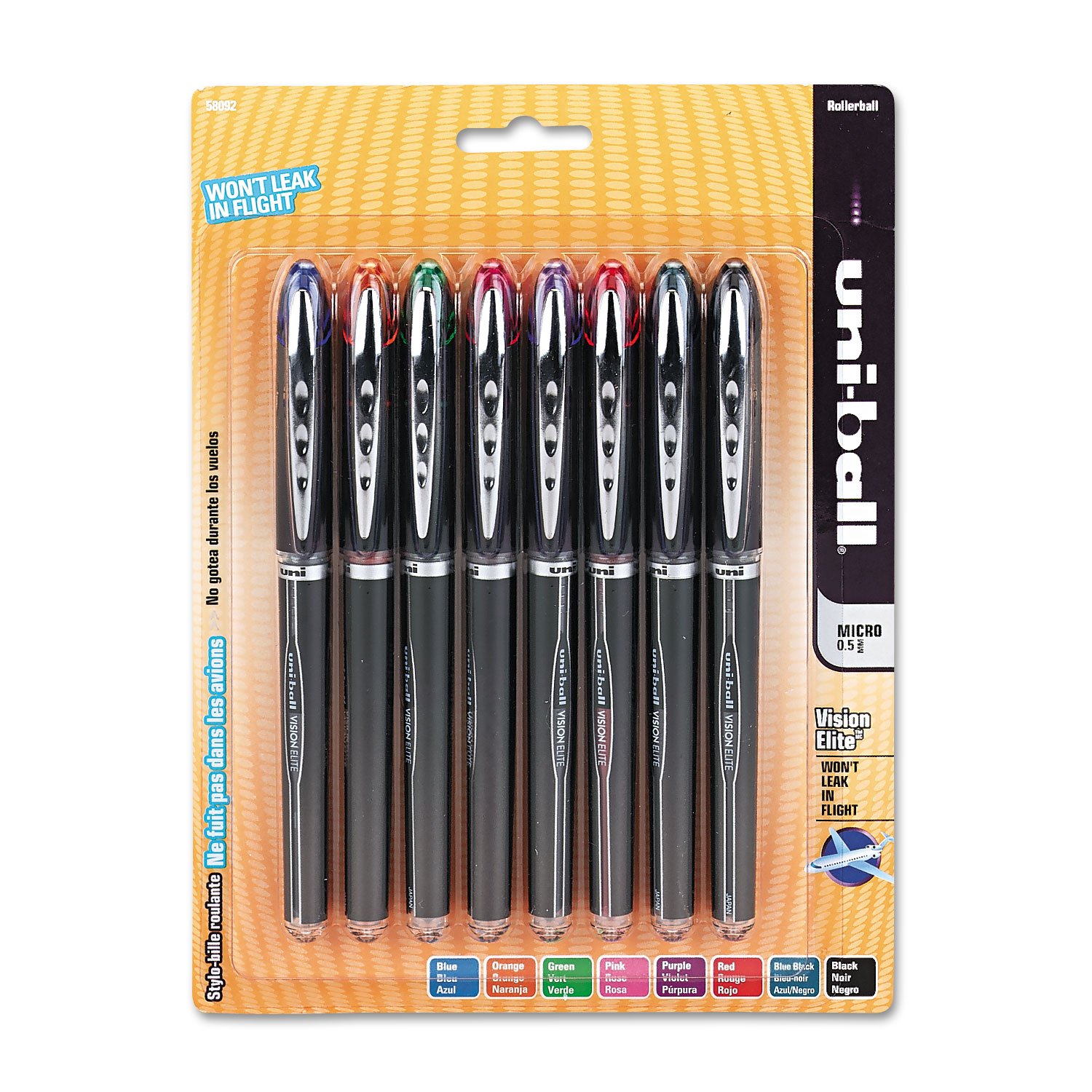 uni-ball 58092Pp Vision Elite Stick Roller Ball Pen Assorted Ink Micro 8/Pack