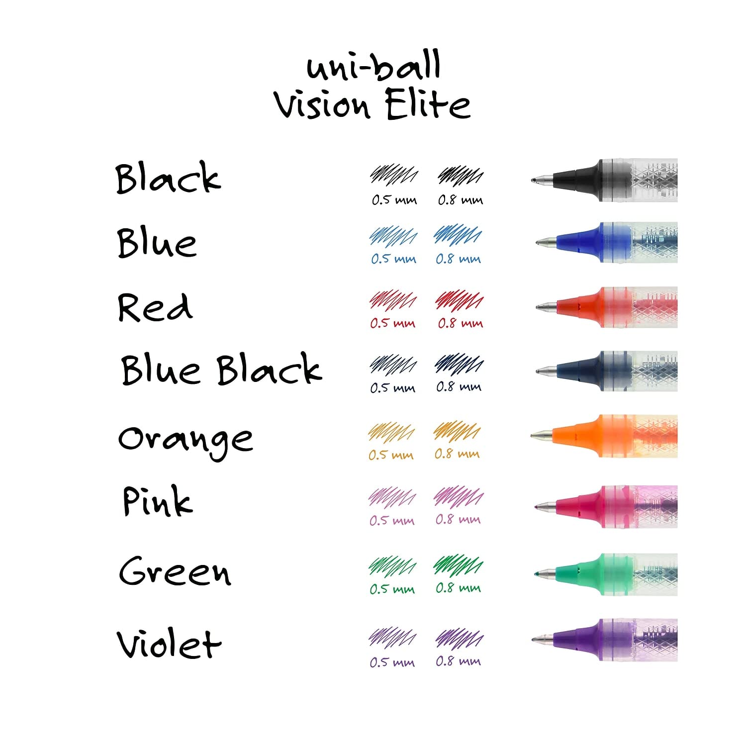 uni-ball 58092Pp Vision Elite Stick Roller Ball Pen Assorted Ink Micro 8/Pack