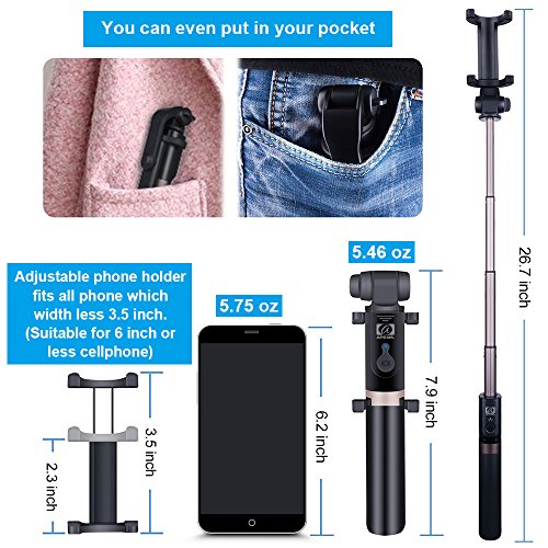 Apexel 2-in-1 Extendable Selfie Stick Monopod Tripod Stand with Wireless Remote Shutter for iPhone Xs/XS Max/XR/X/8/8 Plus/7/7 Plus/6s/6 Plus, Galaxy S9/S8/S7 Plus, Nubia, Huawei and More