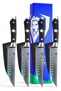 dalstrong gladiator elite series forged high carbon german steel steak 4-piece kitchen knife set with black g10 handle, 5 inches, sheaths included