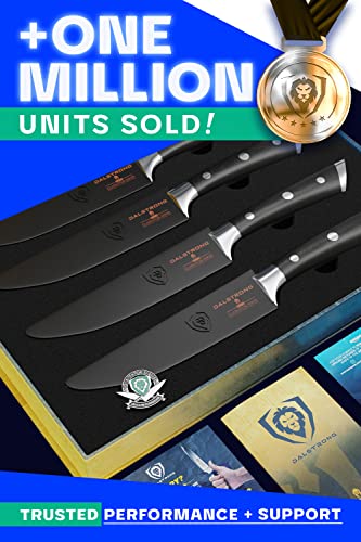 Dalstrong Gladiator Elite Series Forged High Carbon German Steel Steak 4-Piece Kitchen Knife Set with Black G10 Handle, 5 Inches, Sheaths Included