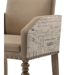 Roundhill Furniture Birmingham Script Printed Driftwood Finish Dining Arm Chair with Nail head, Set of 2,