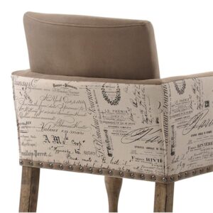 Roundhill Furniture Birmingham Script Printed Driftwood Finish Dining Arm Chair with Nail head, Set of 2,