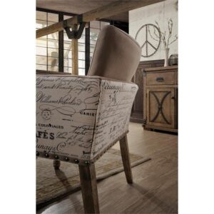 Roundhill Furniture Birmingham Script Printed Driftwood Finish Dining Arm Chair with Nail head, Set of 2,