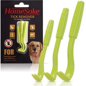 homesake - tick remover tool for dogs, cats & humans - 1 packs of 3 - pain free tick removal twister tweezers - dog tick removal tool - tick puller removes head & body - includes user guide