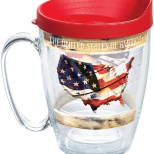 Tervis Woodgrain American Flag Insulated Tumbler with Wrap and Red Lid, 16 oz, Clear