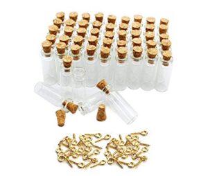 1ml small mini tall clear glass bottles/jars with corks stoppers for arts & crafts, projects, decoration, party favors+ 50 pcs gold metal eye hook pin screws,50 pcs
