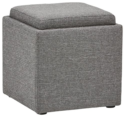 Amazon Brand – Rivet Ross Modern Tweed Lift-Top Storage Ottoman Pouf, 17.7"W, Grey Storm