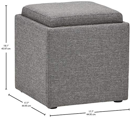 Amazon Brand – Rivet Ross Modern Tweed Lift-Top Storage Ottoman Pouf, 17.7"W, Grey Storm