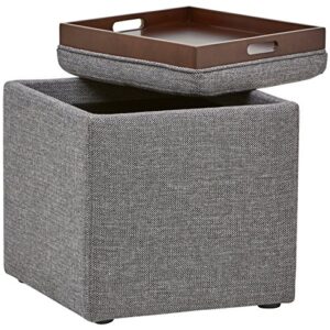 Amazon Brand – Rivet Ross Modern Tweed Lift-Top Storage Ottoman Pouf, 17.7"W, Grey Storm