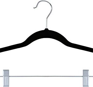 Zoyer Velvet Skirt Hangers (12 Pack, Black)- Non Slip Velvet Pants Hangers with Metal Clips, 360° Swivel Hook, Durable Thin Coat Hangers- Space Saving Velvet Dresses Hangers, Shirt & Clothes Hanger.