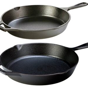 Lodge Seasoned Cast Iron 2 Skillet Bundle. 12 inches and 10.25 inches Set of 2 Cast Iron Frying Pans