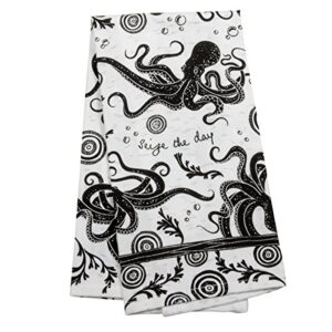 karma gifts ka101944 black and white boho tea towel,cotton, octopus 18" x 22"