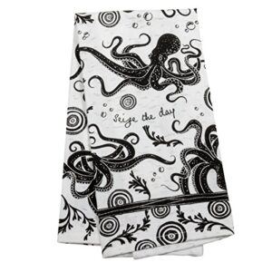 Karma Gifts KA101944 Black And White Boho Tea Towel,Cotton, Octopus 18" x 22"