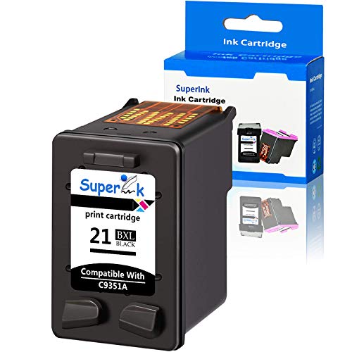 SuperInk 1 Pack 475 Pages High Yield C9351A 21XL Compatible for HP 21 Ink Cartridge DeskJet D1320 D1330 D1341 D1360 D1368 D1400 D1415 D1420