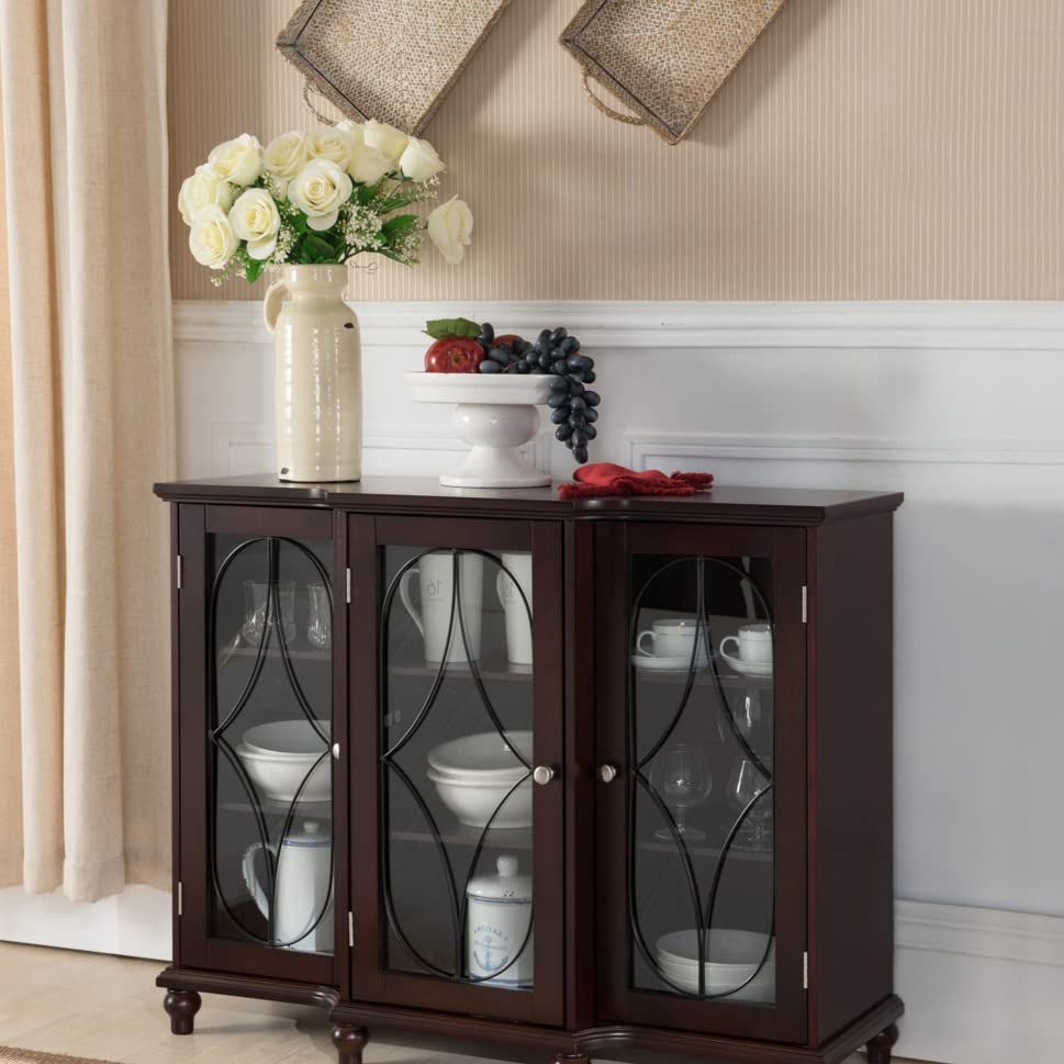 Pilaster Designs Logan Cherry Wood Contemporary Sideboard Buffet Console Table with Glass Cabinet Doors and Adjustable Storage Shelves