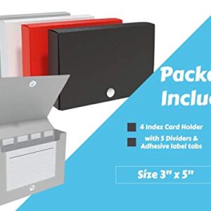 1InTheOffice Index Card Holder 3x5, Index Card Case, Assorted Colors, Holds 100 3x5 Card, (4 Pack)