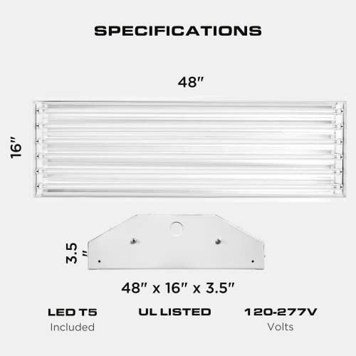 Four Bros Lighting LED Ready 6 Bulb/Lamp F54T5 High Bay Light Fixture - Non-shunted Sockets - 6 LED T5 Tubes Included - Commercial Grade - Brighter Than T8 LED and Fluorescent