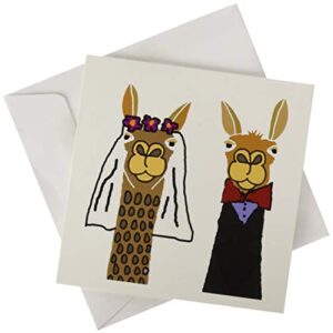 3drose greeting card funny cute llama bride and groom wedding art, 6 x 6" (gc_255713_5)