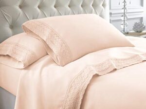 modern threads soft microfiber crochet lace sheets - luxurious microfiber bed sheets - includes flat sheet, fitted sheet with deep pockets, & pillowcases blush full