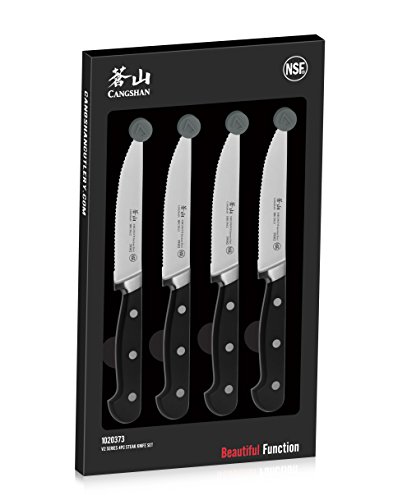 Cangshan V2 Series 1020373 German Steel Forged 4-Piece Steak Knife Set, 5-Inch Blade