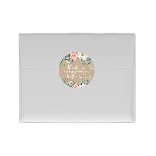 Andaz Press Peach Kraft Brown Rustic Floral Garden Party Baby Shower Collection, Round Circle Label Stickers, Thank You for Celebrating The Mother to Be, 40-Pack