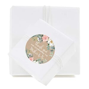 Andaz Press Peach Kraft Brown Rustic Floral Garden Party Baby Shower Collection, Round Circle Label Stickers, Thank You for Celebrating The Mother to Be, 40-Pack