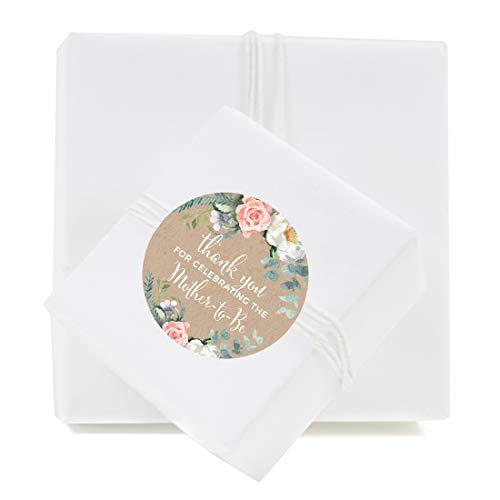 Andaz Press Peach Kraft Brown Rustic Floral Garden Party Baby Shower Collection, Round Circle Label Stickers, Thank You for Celebrating The Mother to Be, 40-Pack