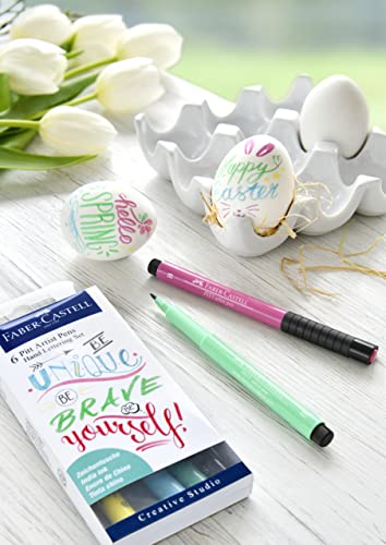 Faber-Castell Pitt Artist Pen Hand Lettering Set - 6 Modern Calligraphy and Lettering Markers in Assorted Nibs and Colors (Be Bold)