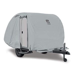classic accessories over drive permapro teardrop trailer cover, fits 8'l x 5'w trailers, resists tears, r-pod cover, travel trailer storage cover, compatible with r-pod/clamshell trailers, grey