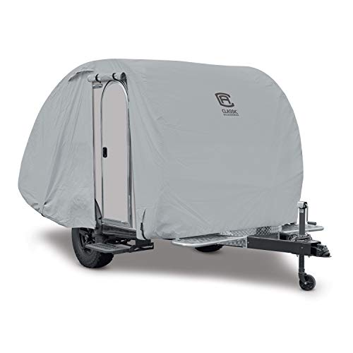 Classic Accessories Over Drive PermaPRO Teardrop Trailer Cover, Fits 8'L x 5'W Trailers, Resists Tears, R-Pod Cover, Travel Trailer Storage Cover, Compatible with R-Pod/Clamshell Trailers, Grey