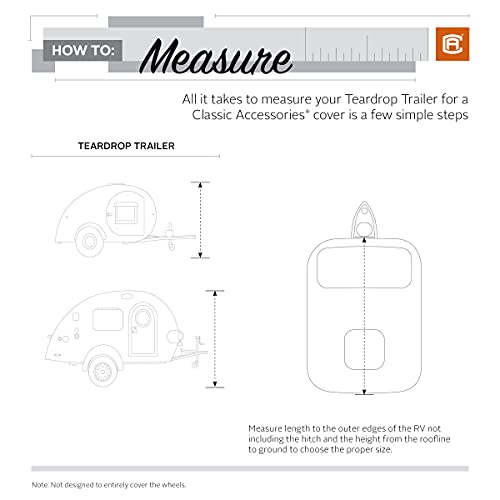 Classic Accessories Over Drive PermaPRO Teardrop Trailer Cover, Fits 8'L x 5'W Trailers, Resists Tears, R-Pod Cover, Travel Trailer Storage Cover, Compatible with R-Pod/Clamshell Trailers, Grey