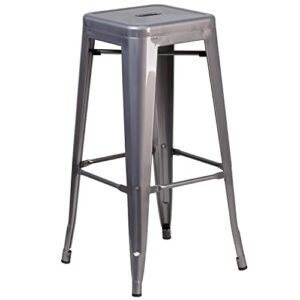 flash furniture lincoln 30'' high backless clear coated metal indoor barstool with square seat