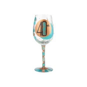 enesco designs by lolita hand-painted artisan, 15 oz. 40th birthday wine glass, 1 count (pack of 1), multicolor