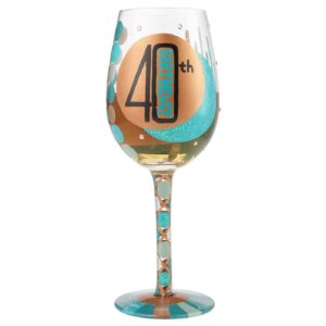 Enesco Designs by Lolita Hand-Painted Artisan, 15 oz. 40th Birthday Wine Glass, 1 Count (Pack of 1), Multicolor