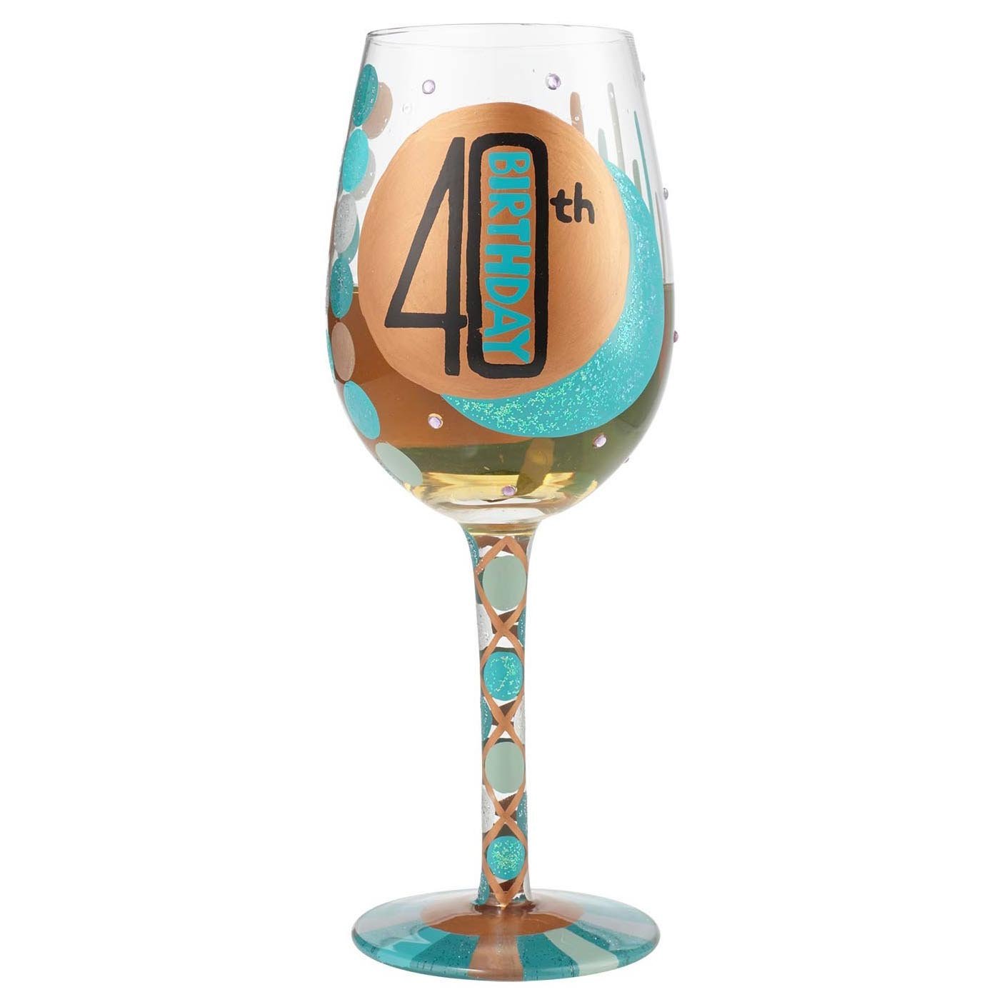 Enesco Designs by Lolita Hand-Painted Artisan, 15 oz. 40th Birthday Wine Glass, 1 Count (Pack of 1), Multicolor