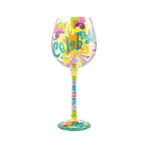enesco designs by lolita “bling celebrate” hand-painted artisan super bling wine glass, 22 oz