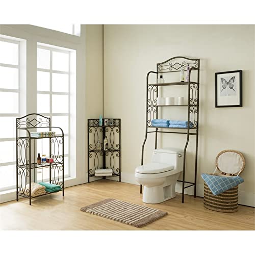 Pilaster Designs Transitional 3 Tier Pewter Metal Leeds Over The Toilet Bathroom Spacesaver Storage Rack Organizer, 24" W x 12" D x 68" H (HABR130)