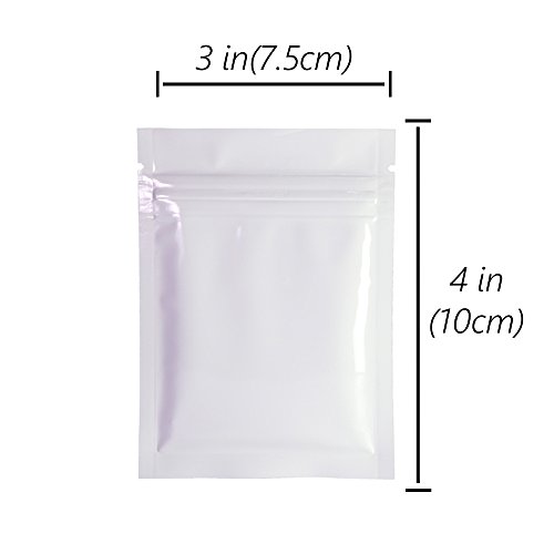 QQ Studio 100x Premium Smell Proof Food Safe Double-Sided Color Mylar Foil Flat Heat Sealable Sample Ziplock Bag 7.5x10cm (3x4") (White)