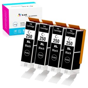 k-ink compatible printer ink cartridges replacement for canon pgi 250 pgi-250 xl black pgbk (4 big black)