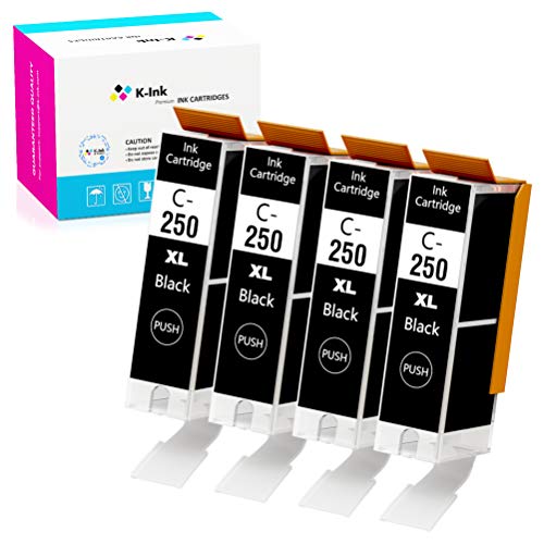 K-Ink Compatible Printer Ink Cartridges Replacement for Canon PGI 250 PGI-250 XL Black PGBK (4 Big Black)