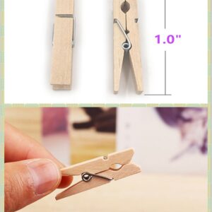 aHeemo Mini Clothespins, Mini Natural Wooden Clothespins with Jute Twine, Multi-Function Clothespins Photo Paper Peg Pin Craft Clips (Natural 250 Pcs)
