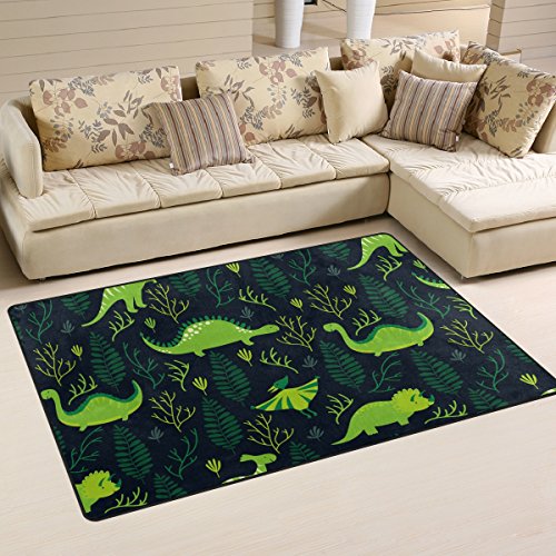 Yochoice Non-Slip Area Rugs Home Decor, Stylish Cute Funny Green Dinosaur Floral Floor Mat Living Room Bedroom Carpets Doormats 60 x 39 inches