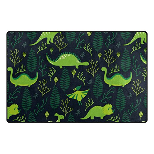 Yochoice Non-Slip Area Rugs Home Decor, Stylish Cute Funny Green Dinosaur Floral Floor Mat Living Room Bedroom Carpets Doormats 60 x 39 inches