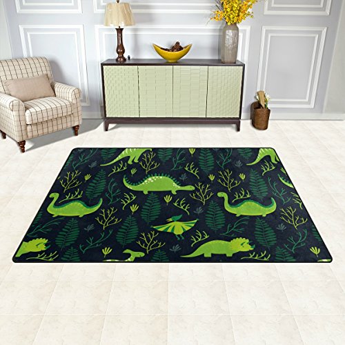 Yochoice Non-Slip Area Rugs Home Decor, Stylish Cute Funny Green Dinosaur Floral Floor Mat Living Room Bedroom Carpets Doormats 60 x 39 inches