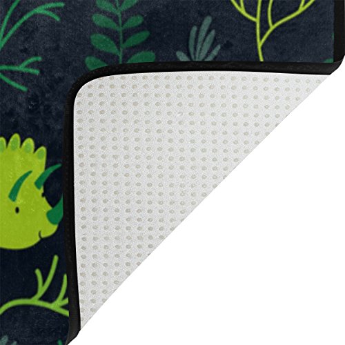 Yochoice Non-Slip Area Rugs Home Decor, Stylish Cute Funny Green Dinosaur Floral Floor Mat Living Room Bedroom Carpets Doormats 60 x 39 inches